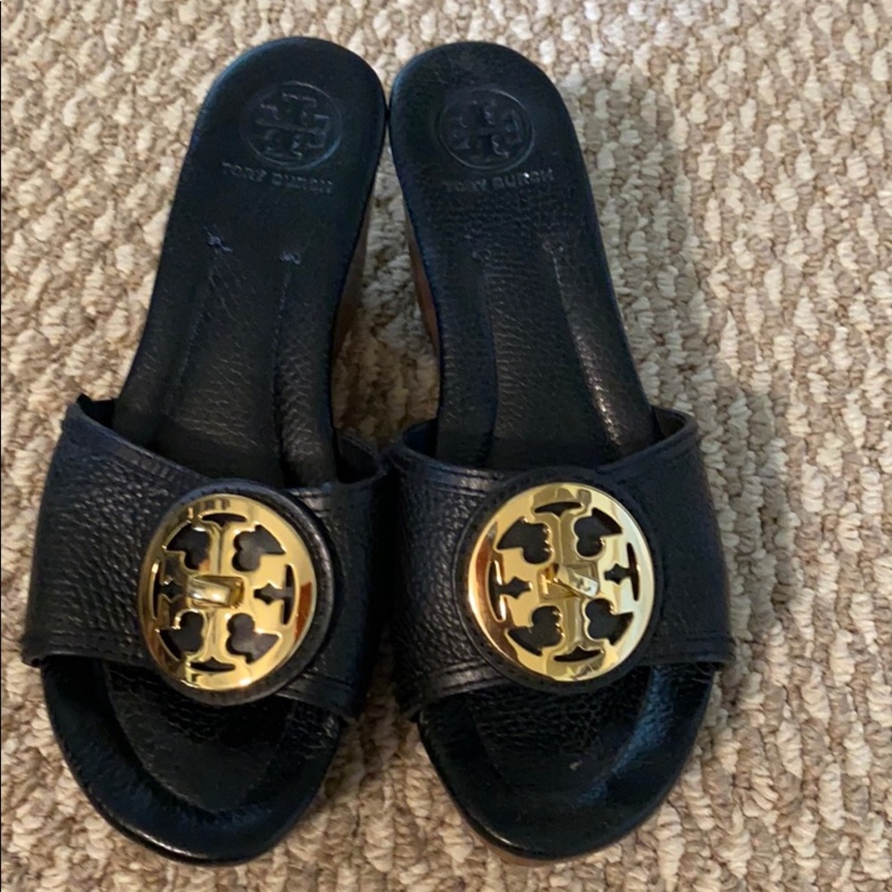 Well loved Black Tory Burch Wedges Size 8